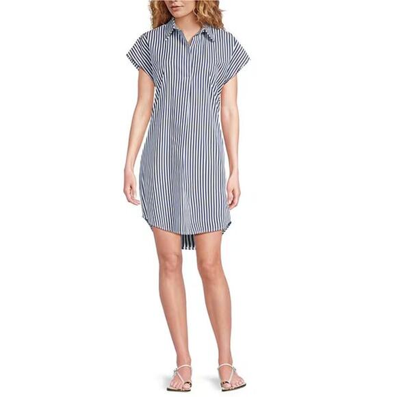 Jude Connally Carter Stripe Print Point Collar Short Sleeve Shirt Dress Size S - Picture 1 of 11